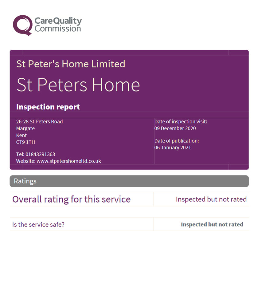 Image of our CQC report, January 2021