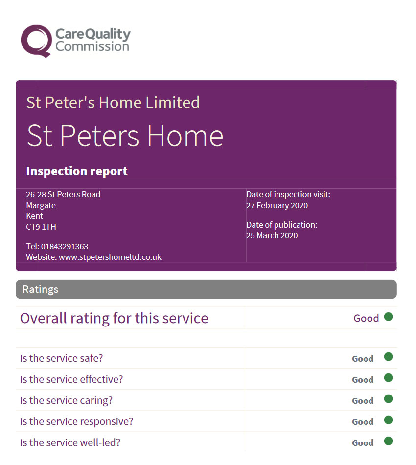 Image of our CQC report, March 2020
